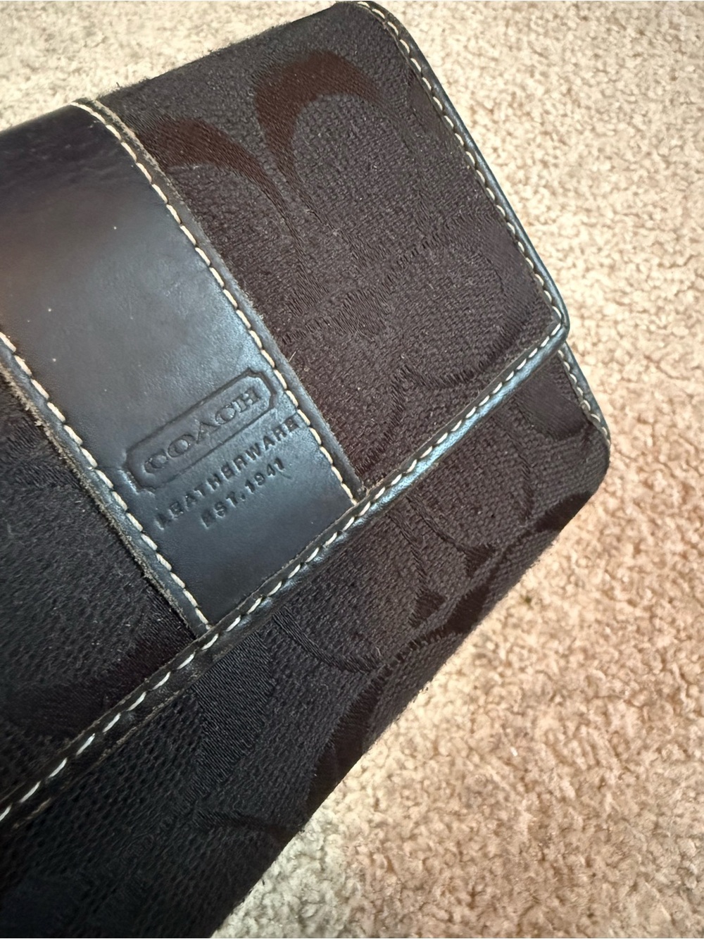 Coach Black Signature Canvas Trifold Wallet with Leather Trim - Picture 7 of 9